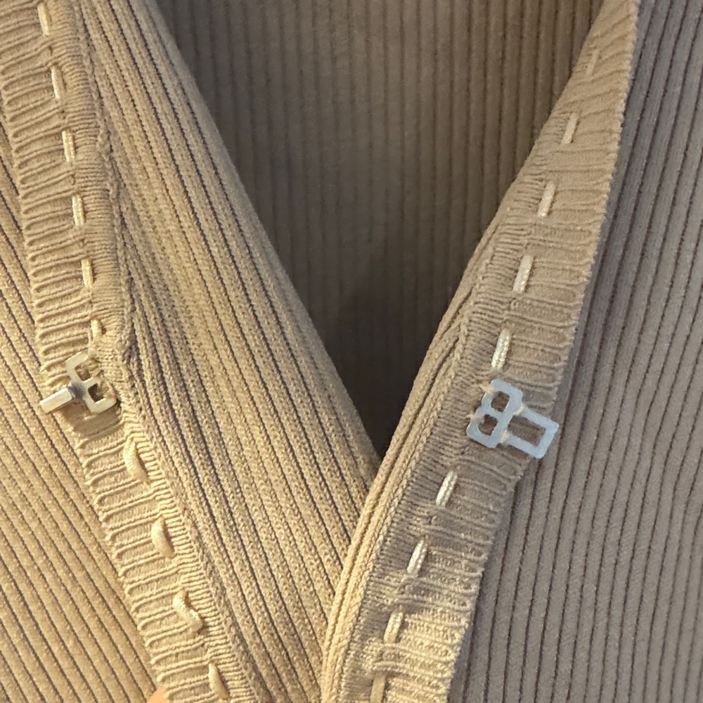 Max Studio Tan Ribbed V-Neck Cardigan with Ruffle Hem - Picture 8 of 8